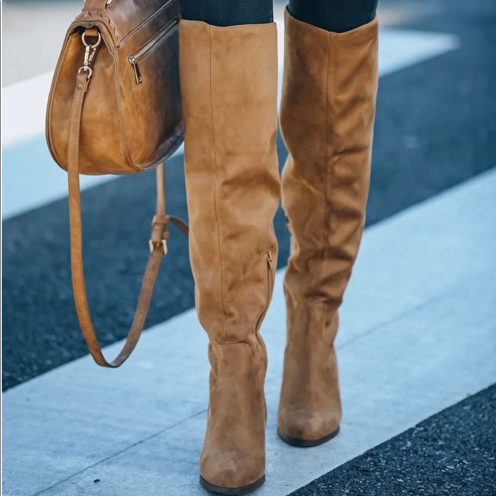 Faux Suede Boot. NEVER WORN!